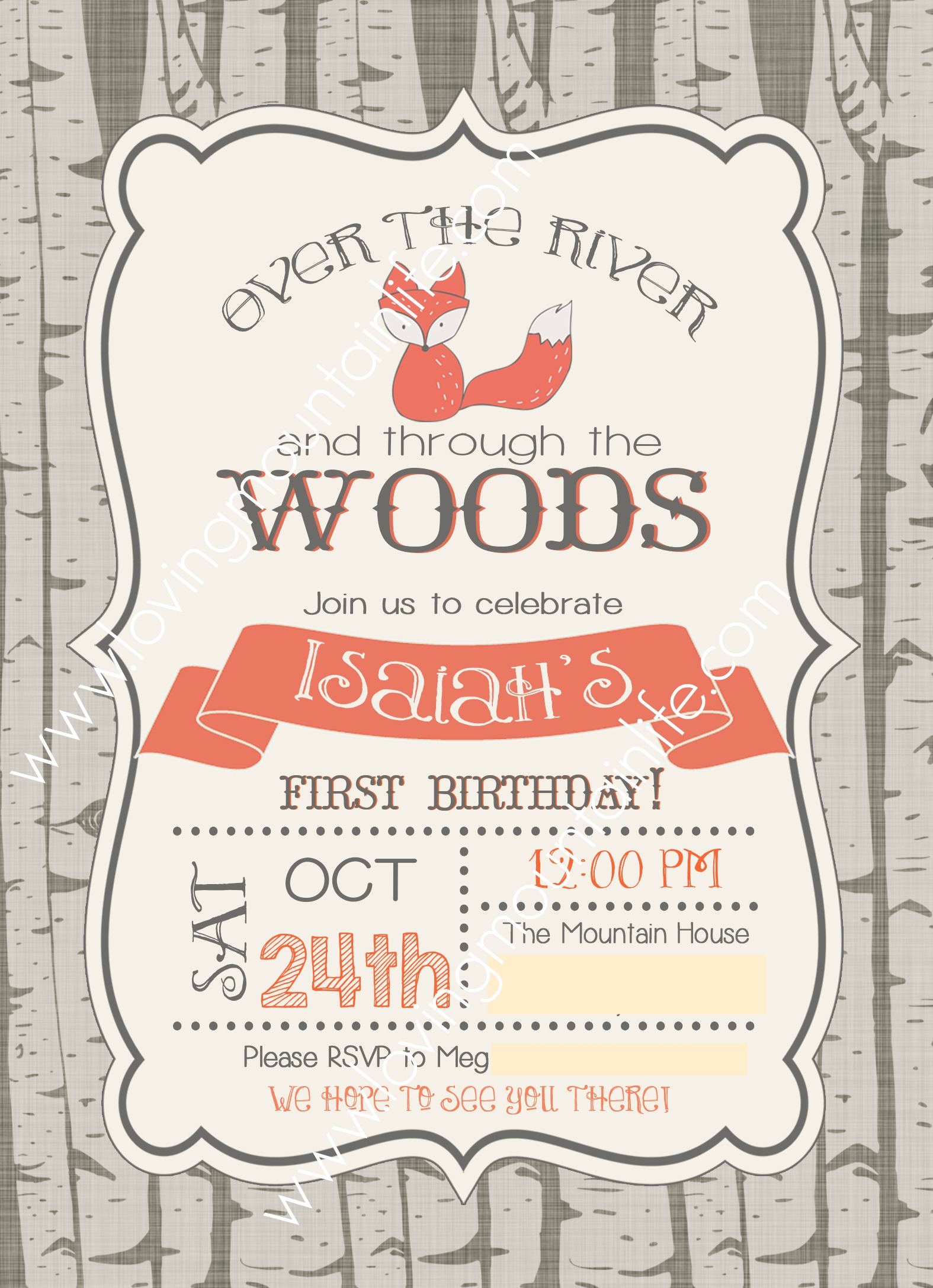 Woodland Fox Invitation from Sweet Bee for Loving Mountain Life