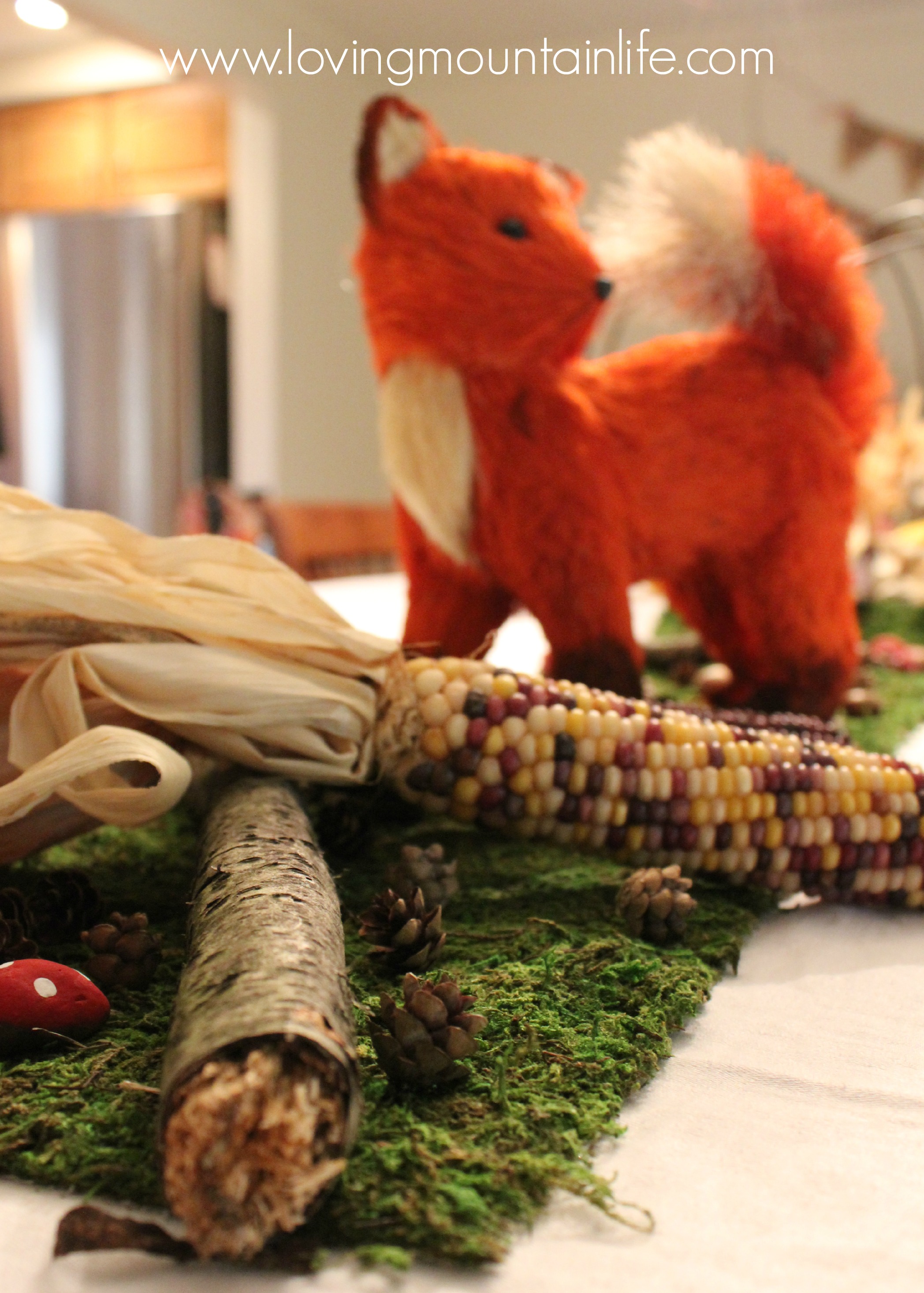 wig and Indian Corn Tablescape for Woodland Party from Loving Mountain Life
